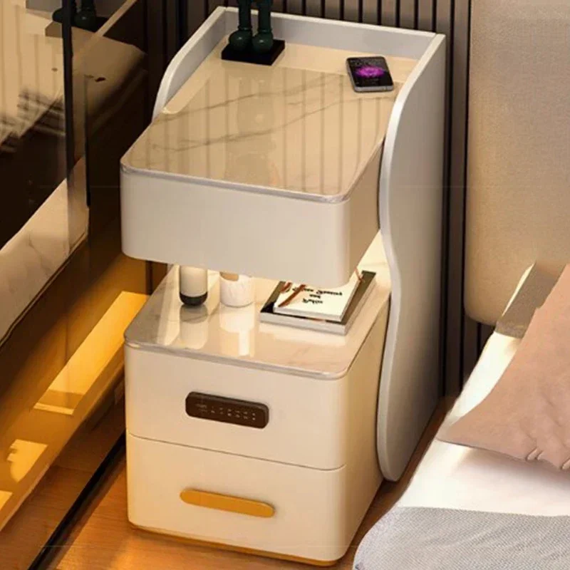 Exclusive Wood Minimalist Nightstand Table Modern Bedroom Italian Drawers Nightstand Table Nordic White Home Furniture - Image 4