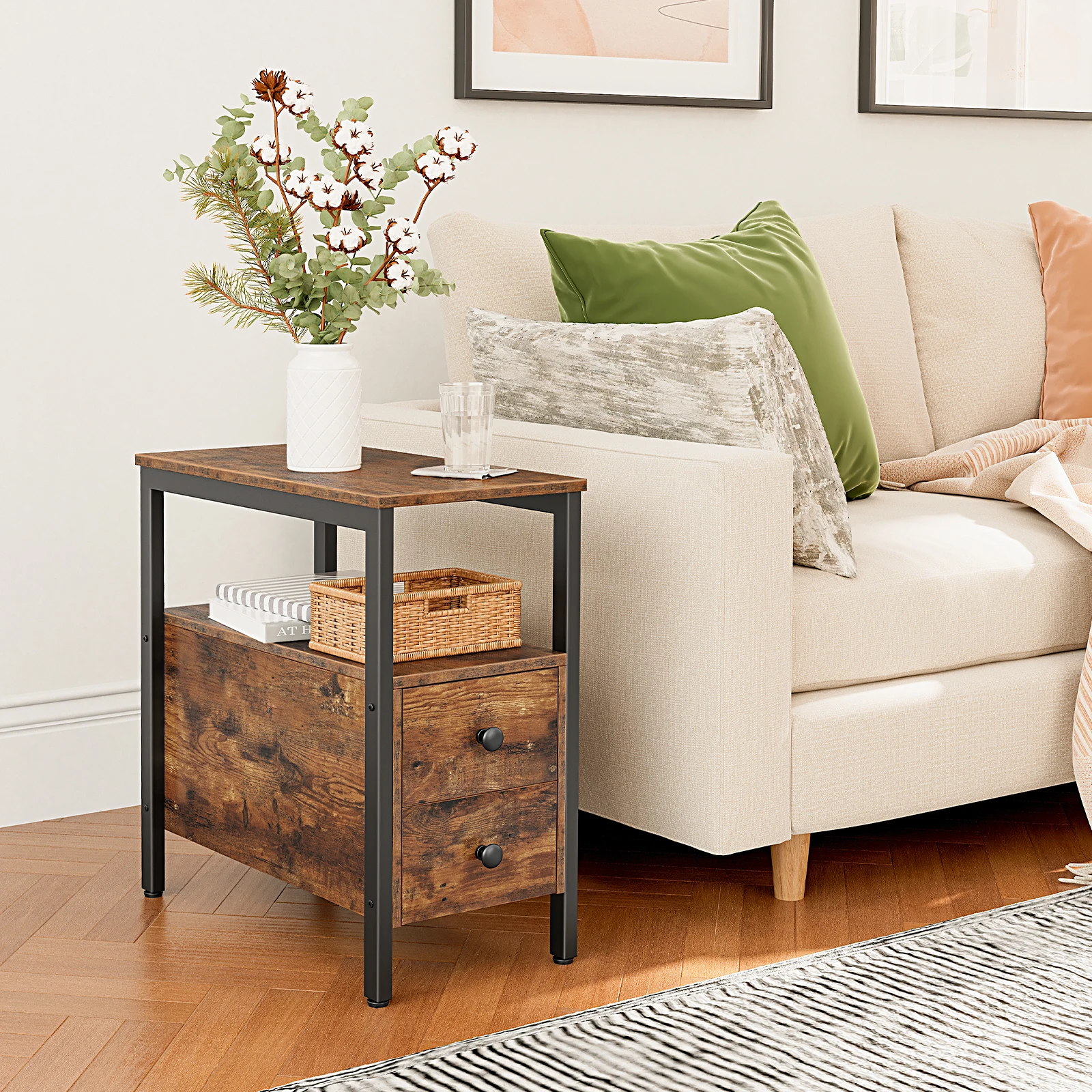 HOOBRO End Tables Set of 2, Narrow Nightstand with Drawers, Narrow Side Table, Bedside Tables Living Room