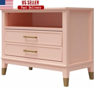 Westerleigh Wide Nightstand with Open Shelf Spacious Drawer Modern Design Durable MDF Construction Golden Bronze Feet Perfect