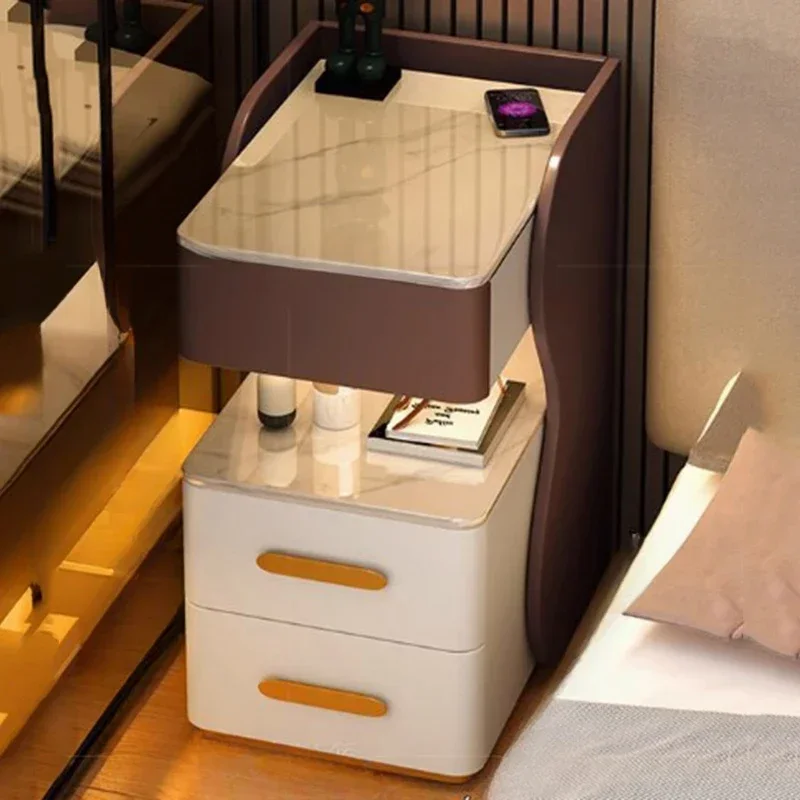 Exclusive Wood Minimalist Nightstand Table Modern Bedroom Italian Drawers Nightstand Table Nordic White Home Furniture - Image 2